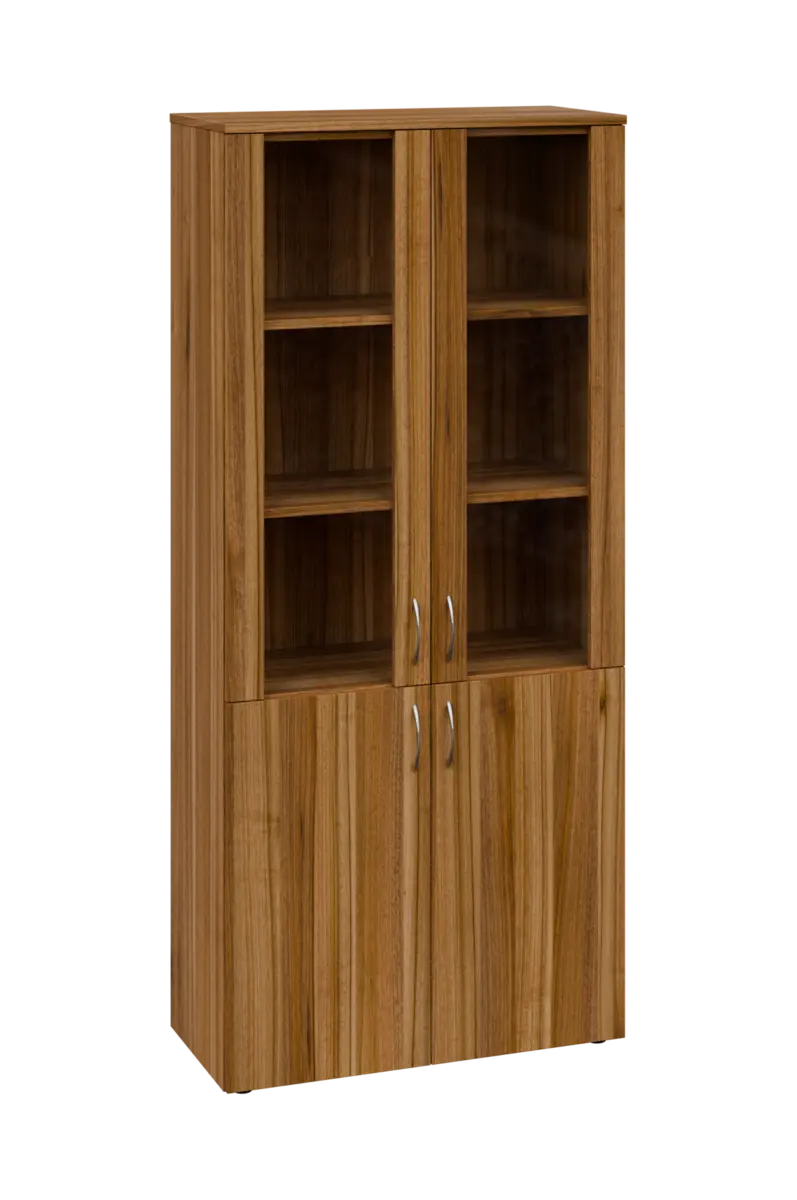 CLE 5 - 8VS skříň léková, 4-dveřová, sklo čiré v liště, výsuvná deska, 2x zámek, 1800x800x400, ořech světlý